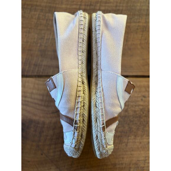 Tory Burch Poppy Espadrille Canvas Leather Tan Logo Womens Flat Shoes Size 8 - Picture 10 of 11